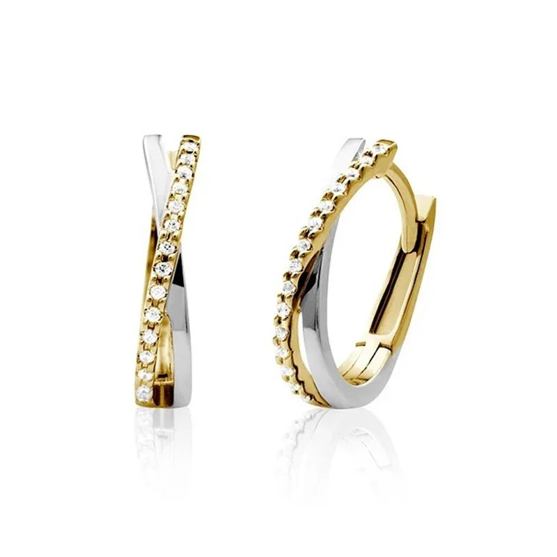 0.06ct Lab Grown Diamond Crossover White Gold and Yellow Gold Plated Sterling Silver Hoop Earrings