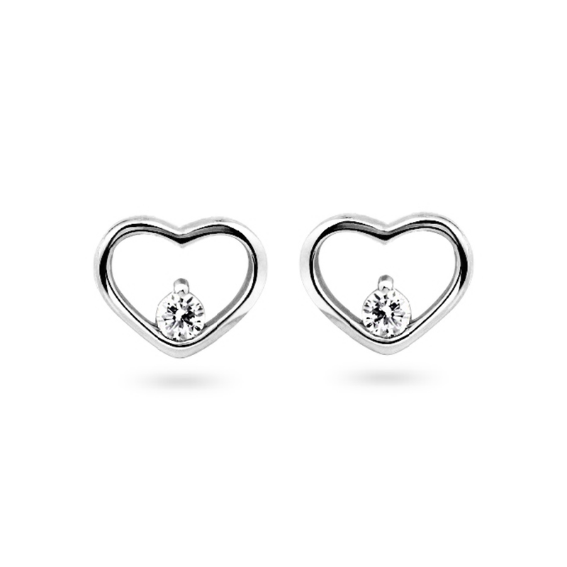 Sterling Silver White Gold Plated 0.10ct Lab Grown Diamond Heart Stud Earrings