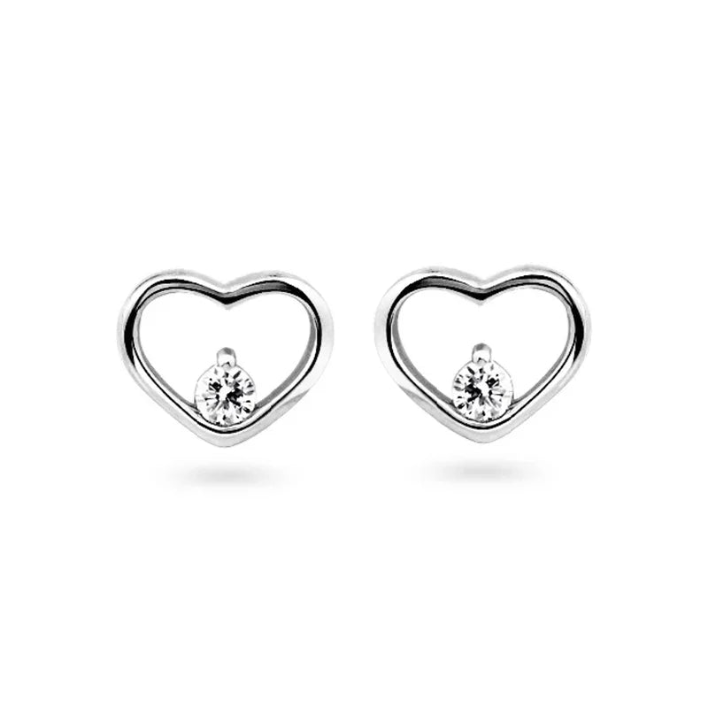 Sterling Silver White Gold Plated 0.10ct Lab Grown Diamond Heart Stud Earrings