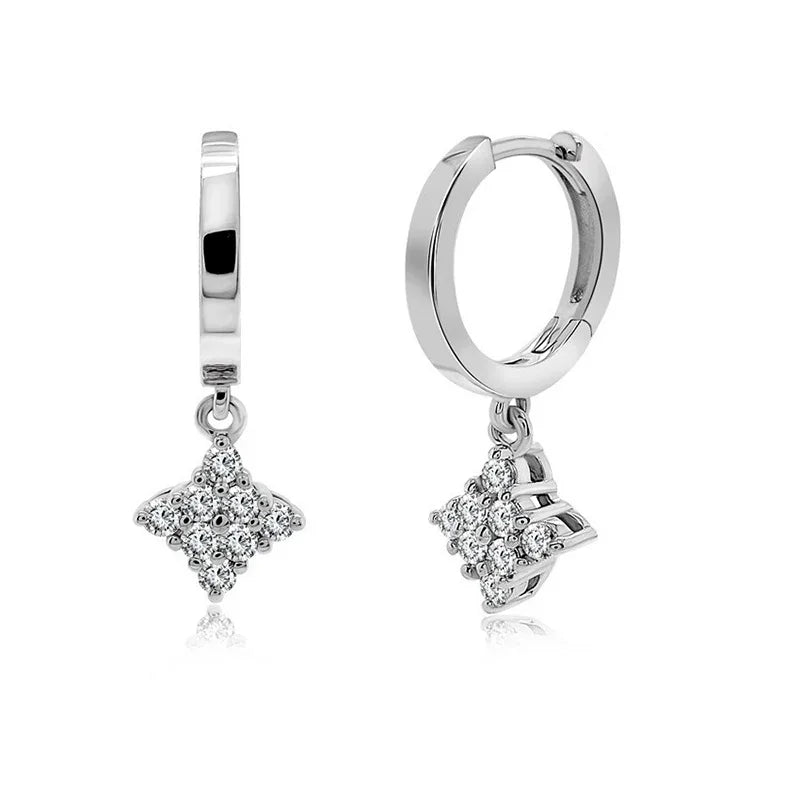 0.24ct Lab Grown Diamond Sterling Silver White Gold Plated Dangle Hoop Earrings