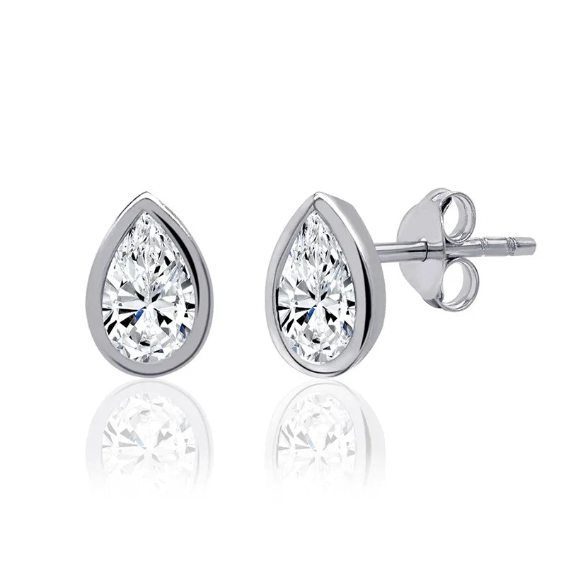 0.40ct Lab Grown Pear Shaped Diamond Sterling Silver White Gold Plated Stud Earrings