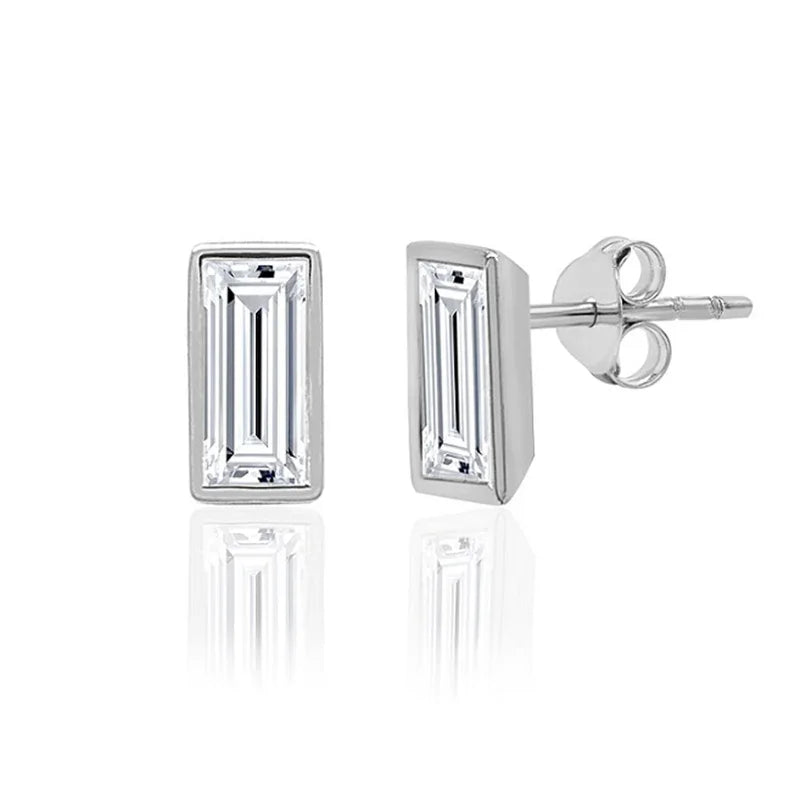 Sterling Silver White Gold Plated 0.25ct Lab-Grown Baguette Diamond Stud Earrings