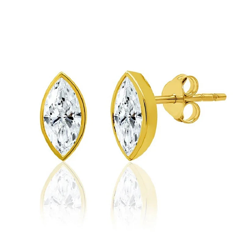 Yellow Gold Plated Sterling Silver 0.25ct Lab-Grown Marquise Diamond Stud Earrings