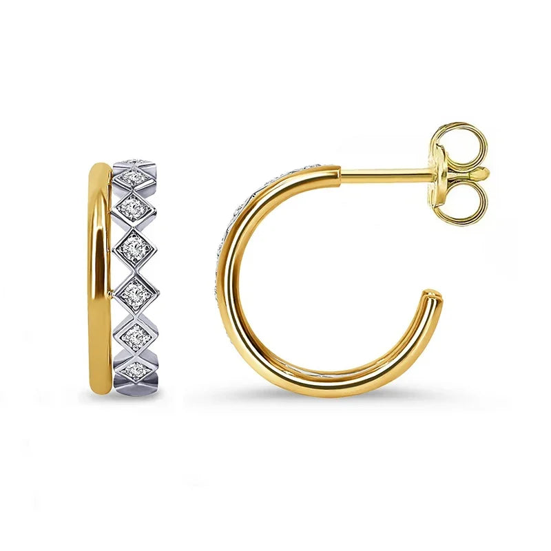 0.24ct Lab Grown Diamond White Gold and Yellow Gold Plated Sterling Silver Huggie Hoop Earrings