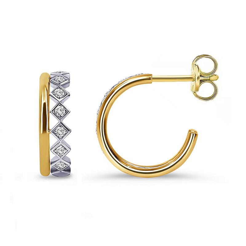 0.24ct Lab Grown Diamond White Gold and Yellow Gold Plated Sterling Silver Huggie Hoop Earrings