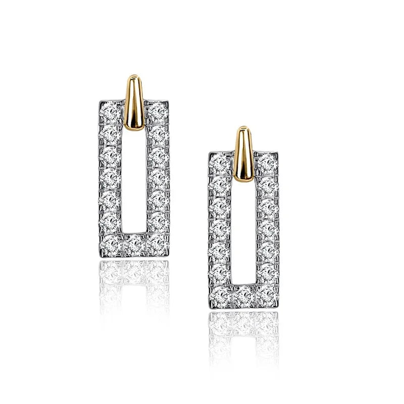 0.33ct Lab-Grown Diamond Sterling Silver White Gold and Yellow Gold Plated Rectangular Earrings
