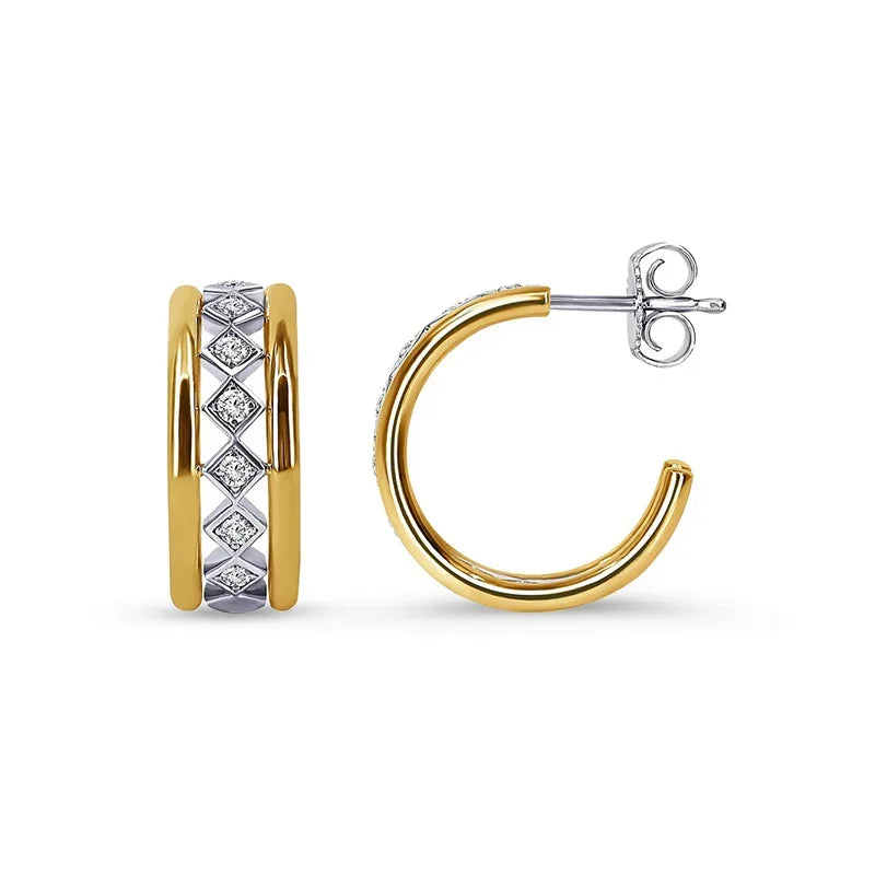 Sterling Silver White Gold and Yellow Gold Plated 0.24ct Lab Grown Diamond Hoop Earrings