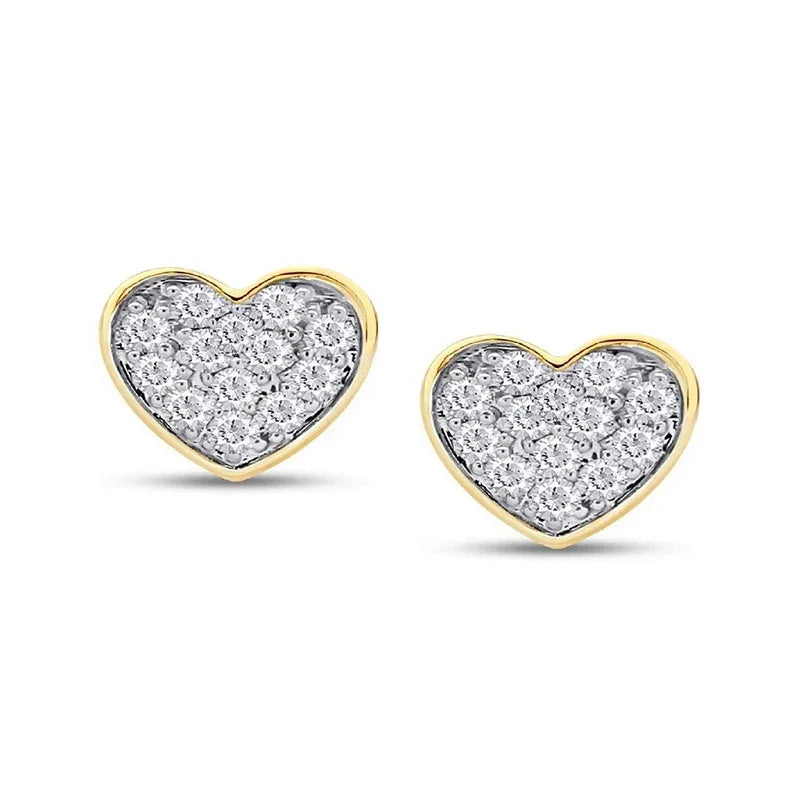0.30ct Lab Grown Diamond Heart Pave Stud Earrings in Yellow Gold Plated Sterling Silver