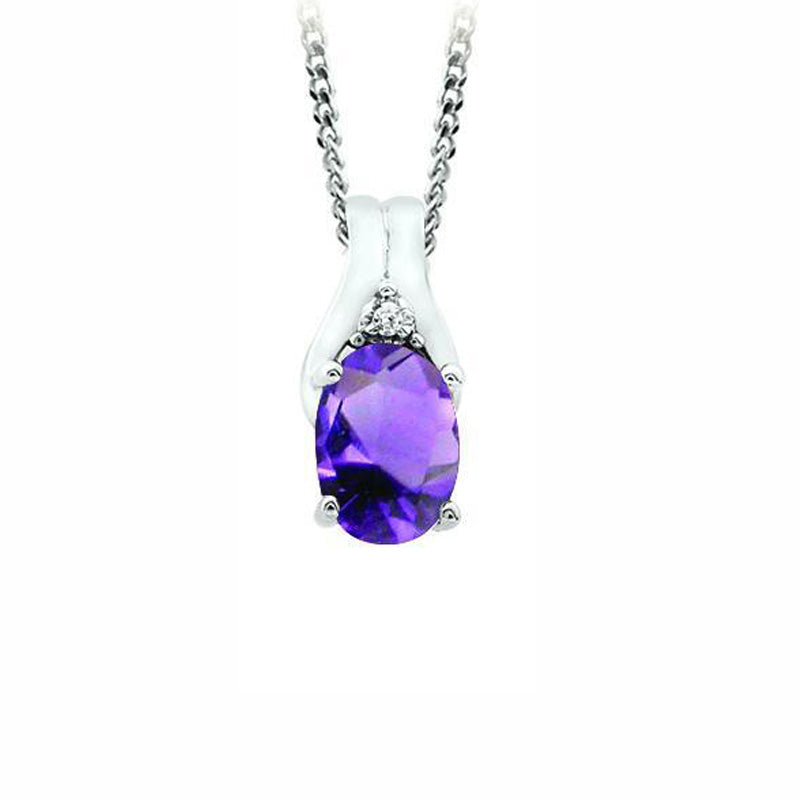 February Birthstone Pendant with Diamond Accent set in 10K White Gold