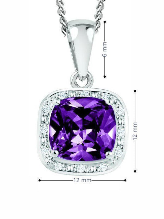 February Birthstone Pendant with Diamond Accent set in Sterling Silver