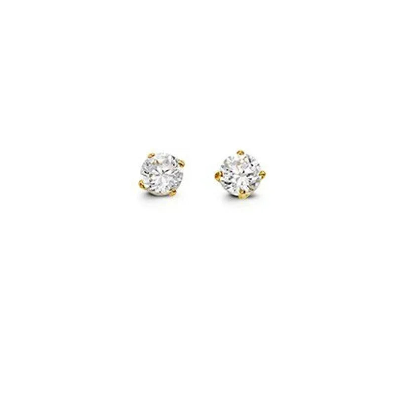 14K Yellow Gold 3mm Round CZ Stud Earrings