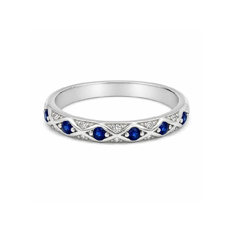 Sterling Silver White Gold Plated CZ Blue Ring