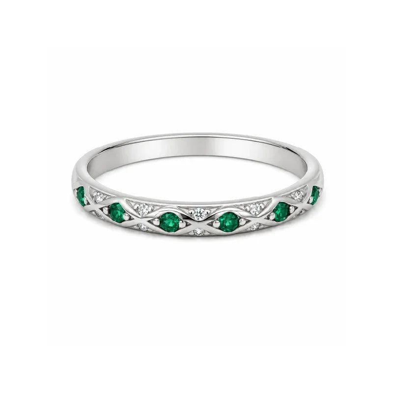 Sterling Silver White Gold Plated CZ Green Ring