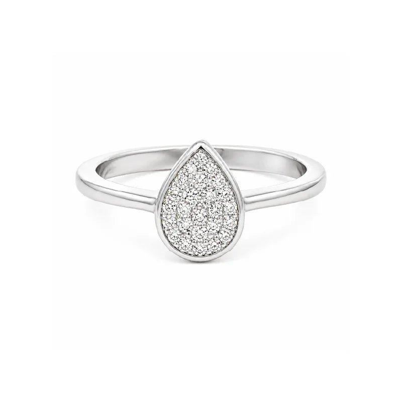 Sterling Silver White Gold Plated CZ Pear Pave Ring