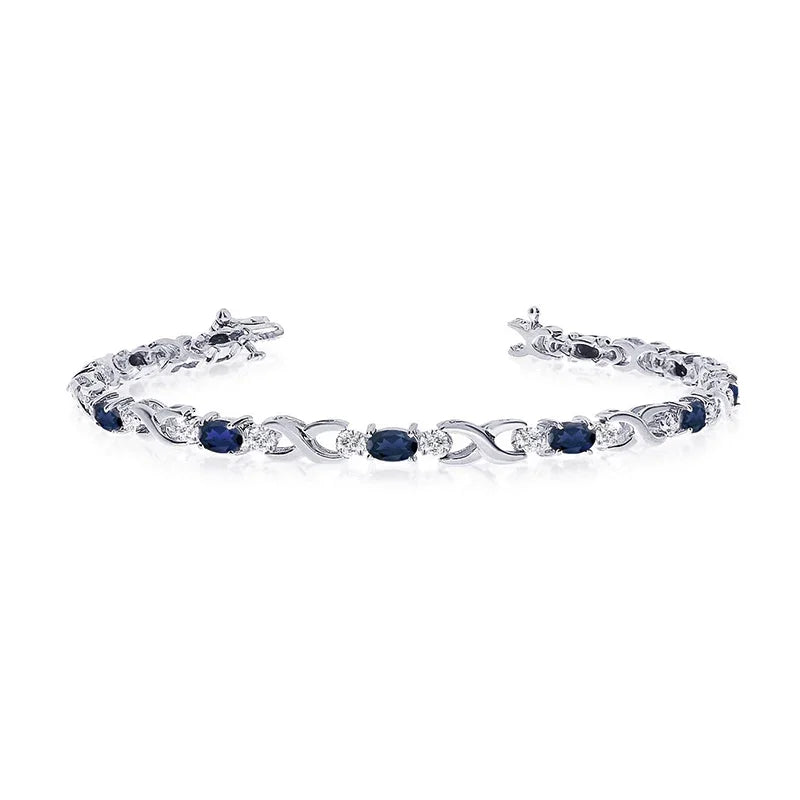 Sterling Silver White Gold Plated 0.13ct Lab Grown Diamond & Sapphire Tennis Bracelet