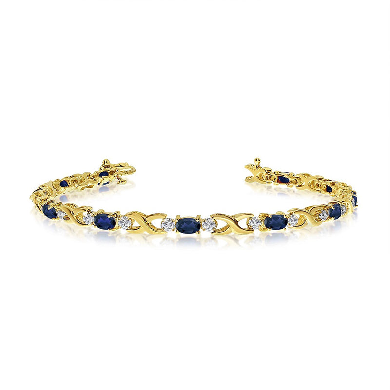 Sterling Silver Yellow Gold Plated 0.13ct Lab Grown Diamond & Sapphire Tennis Bracelet