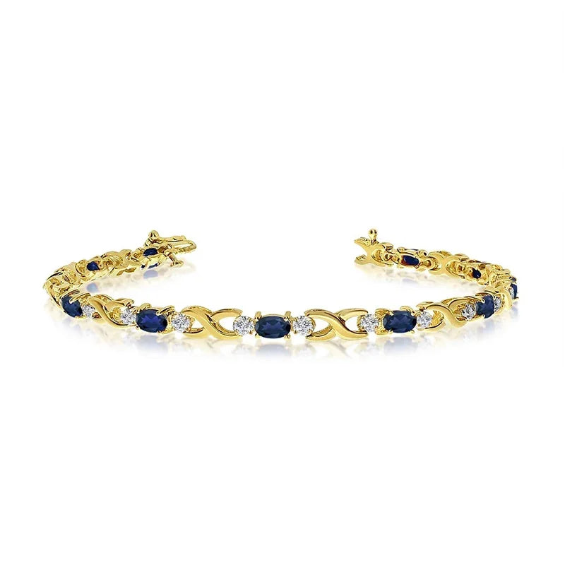 Sterling Silver Yellow Gold Plated 0.13ct Lab Grown Diamond & Sapphire Tennis Bracelet