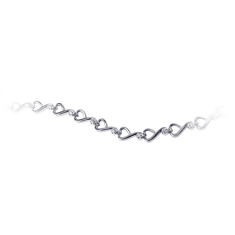 Sterling Silver White Gold Plated 0.11CT Lab-Grown Diamond Hearts Bracelet