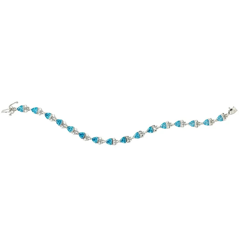 Sterling Silver White Gold Plated Blue Topaz Lab Grown Gemstone Tennis Bracelet