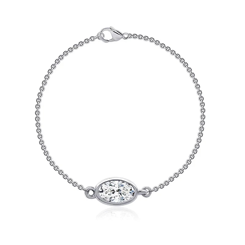 Sterling Silver White Gold Plated 0.25CT Lab Grown Diamond Reversible Oval Motif Bracelet