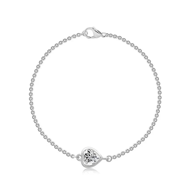 Sterling Silver White Gold Plated 0.285CT Lab Grown Diamond Reversible Heart Motif Bracelet