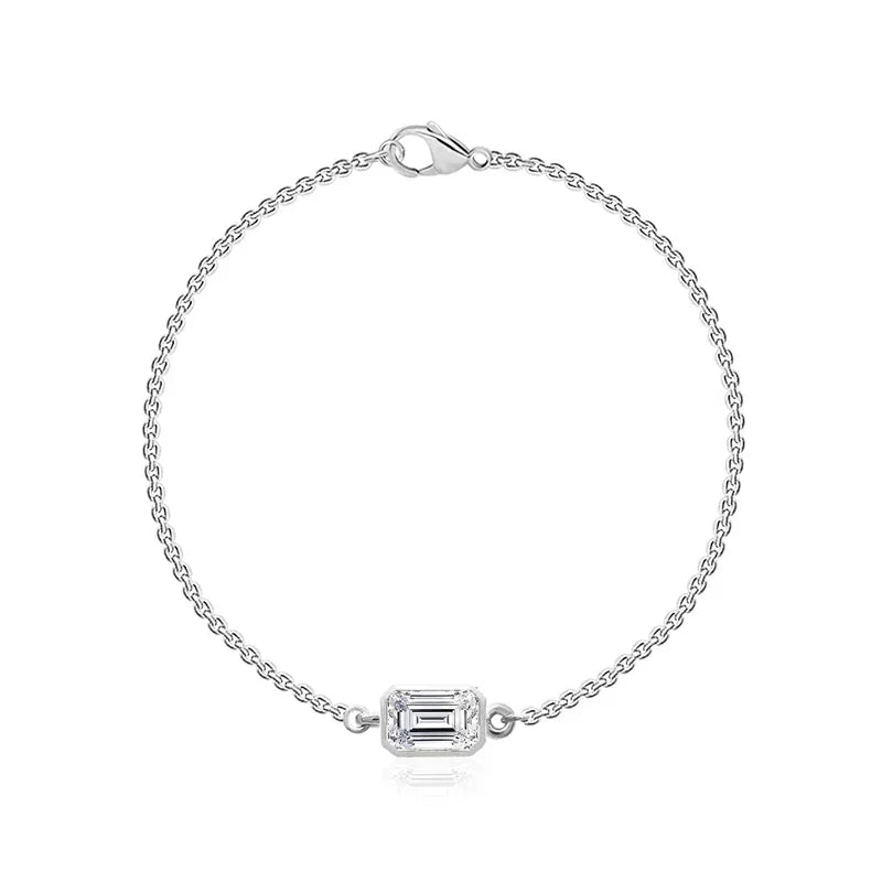 Sterling Silver White Gold Plated 0.39CT Lab Grown Diamond Reversible Emerald Cut Motif Bracelet