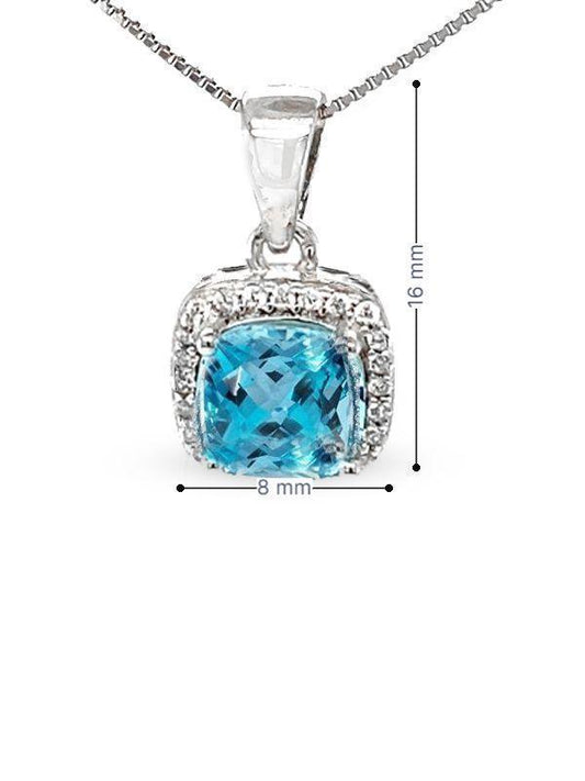 March Birthstone Color CZ Cushion Pendant in Sterling Silver