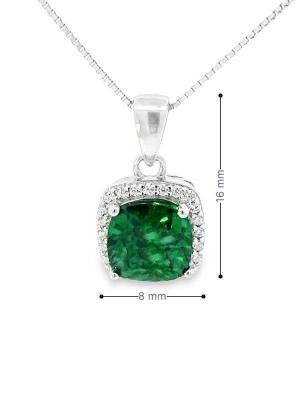 May Birthstone Emerald Color CZ Cushion Pendant In Sterling Silver