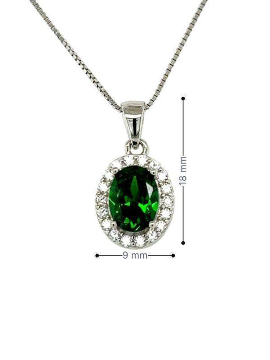 May Birthstone Color CZ Oval Pendant in Sterling Silver