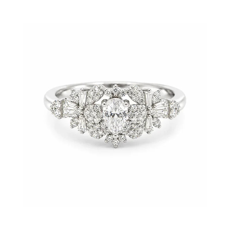 Sterling Silver White Gold Plated Fancy 4-Piece Bridal Set