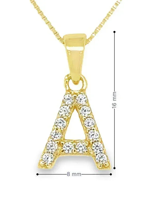 Sterling Silver CZ Initial A Pendant in Yellow Gold Plating