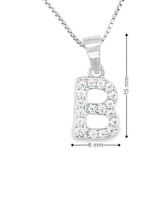 Dazzling Sterling Silver CZ Initial B Pendant with Chain