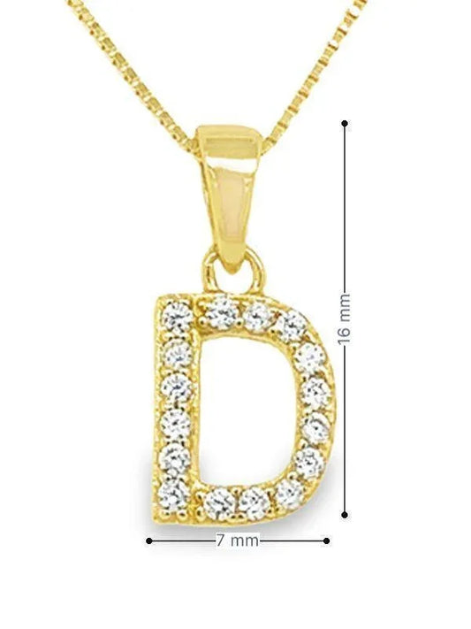 Sterling Silver CZ Initial D Pendant in Yellow Gold Plating