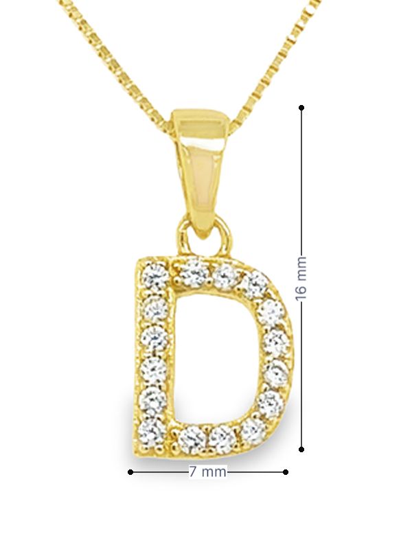 Sterling Silver CZ Initial D Pendant in Yellow Gold Plating
