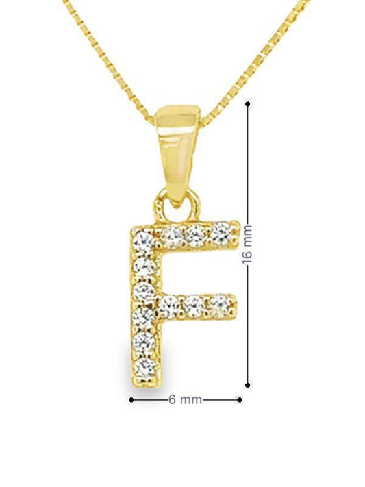Yellow Gold Plated Sterling Silver CZ Letter F Pendant