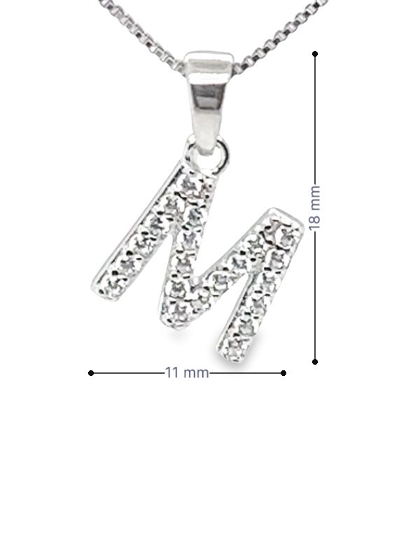 Cubic Zirconia and Sterling Silver Initial M Pendant