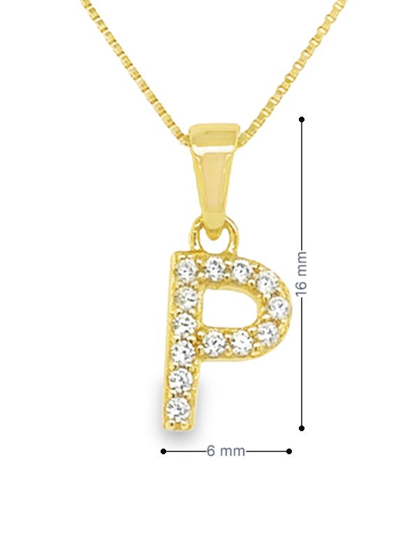 Yellow Gold Plated Sterling Silver CZ Letter P Pendant