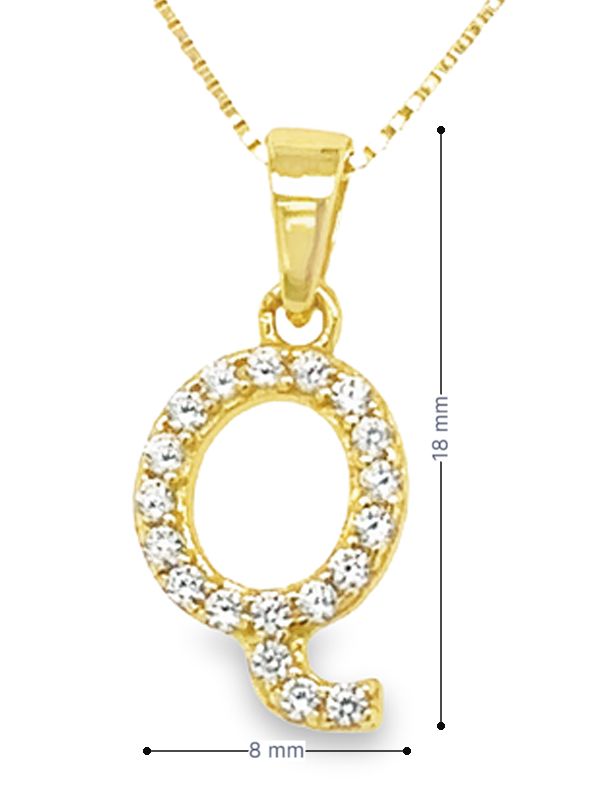 Yellow Gold Plated Sterling Silver CZ Letter Q Pendant