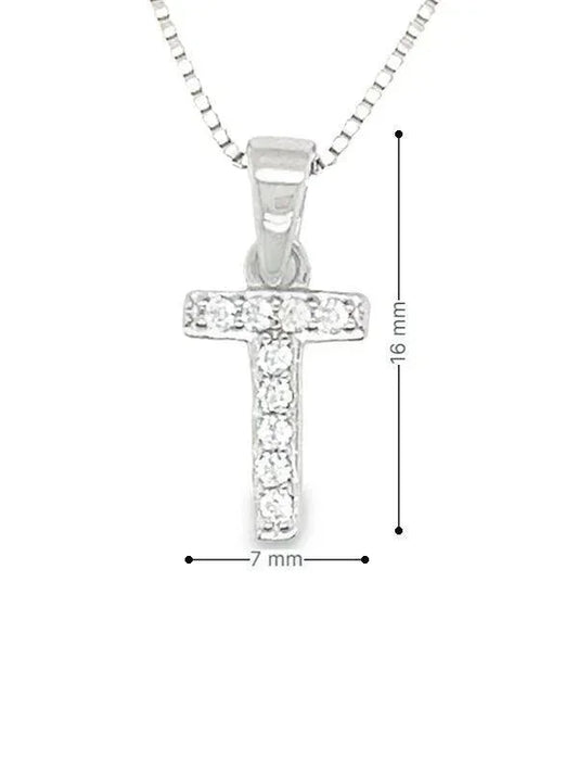 Sterling Silver Cubic Zirconia Initial Letter T Pendant