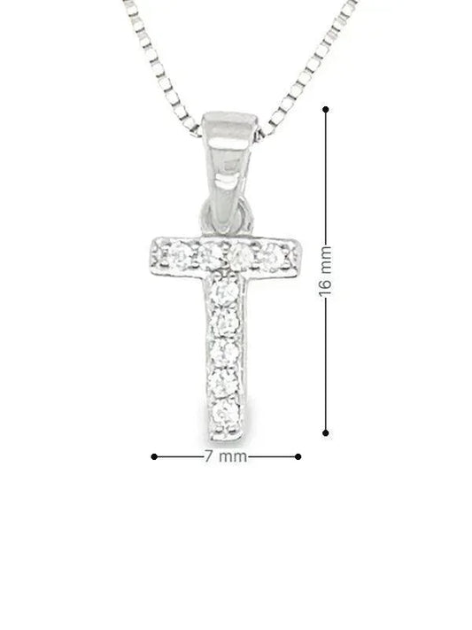 Sterling Silver Cubic Zirconia Initial Letter T Pendant