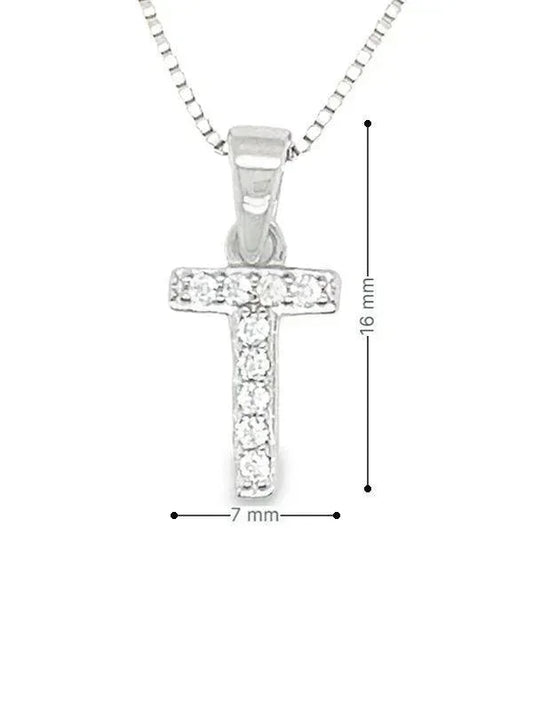 Sterling Silver Cubic Zirconia Initial Letter T Pendant
