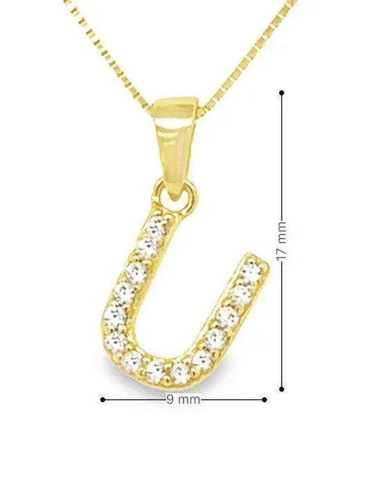 Yellow Gold Plated Sterling Silver CZ Letter U Pendant