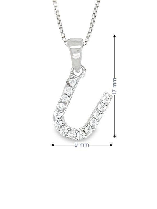 Sterling Silver CZ Initial Letter U Pendant
