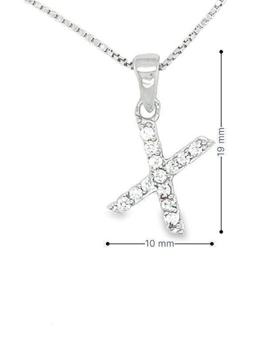 Sterling Silver Cubic Zirconia Initial Letter "X" Pendant