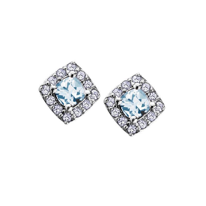 10K White Gold 0.12TDW Diamond & Aquamarine Earrings
