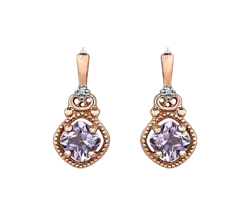 10K Rose Gold Pink Amethyst and Diamond Earrings