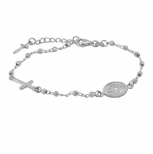 Sterling Silver White Gold Plated Rosary 7.5" Bracelet
