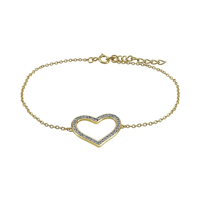 Sterling Silver Gold Plated CZ Heart 8" Bracelet