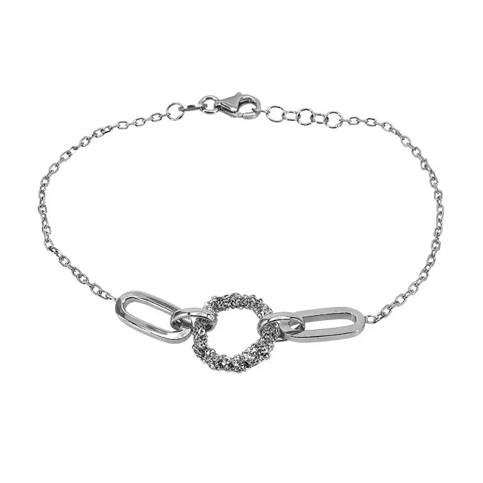 Sterling Silver White Gold Plated Fancy 7.5" Bracelet