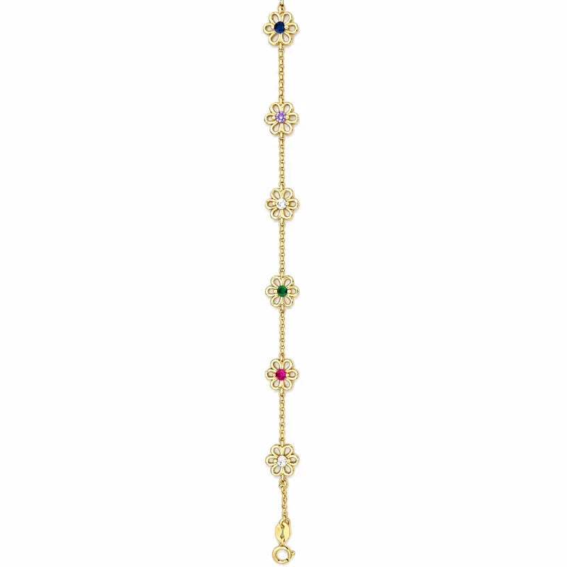 Sterling Silver Yellow Gold Plated CZ Coloured Flower Bracelet